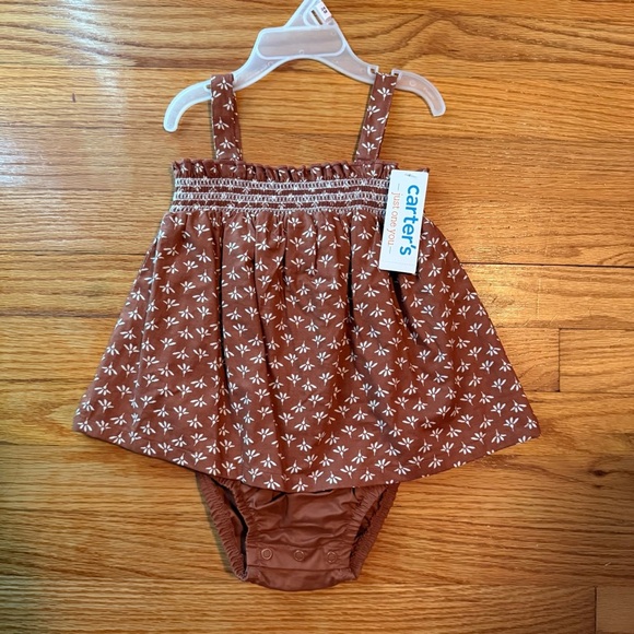 Carter's Other - Carter's Girls 18 Months Brown Floral Print Smocked Top Sleeveless Summer Romper